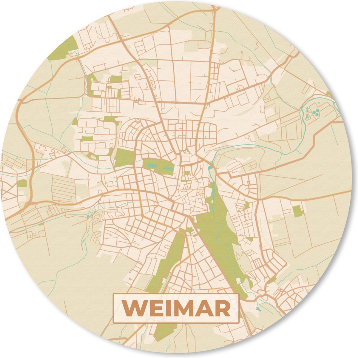 Muismat rond 40x40 cm - Mousepad Weimar - Plattegrond - Kaart - Vintage - Stadskaart - Ronde muismatten - Stadskaart