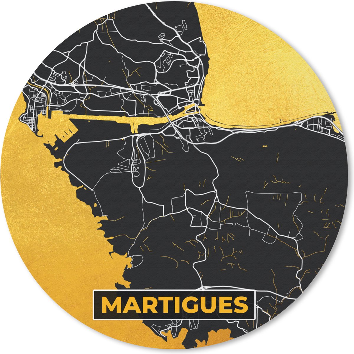 Muismat - Mousepad - Rond - Frankrijk - Plattegrond - Martigues - Stadskaart - Kaart - 40x40 cm - Ronde muismat