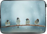 Laptophoes 13 inch - Vogels - Mus - Sneeuw - Winter - Laptop sleeve - Binnenmaat 32x22,5 cm - Zwarte achterkant