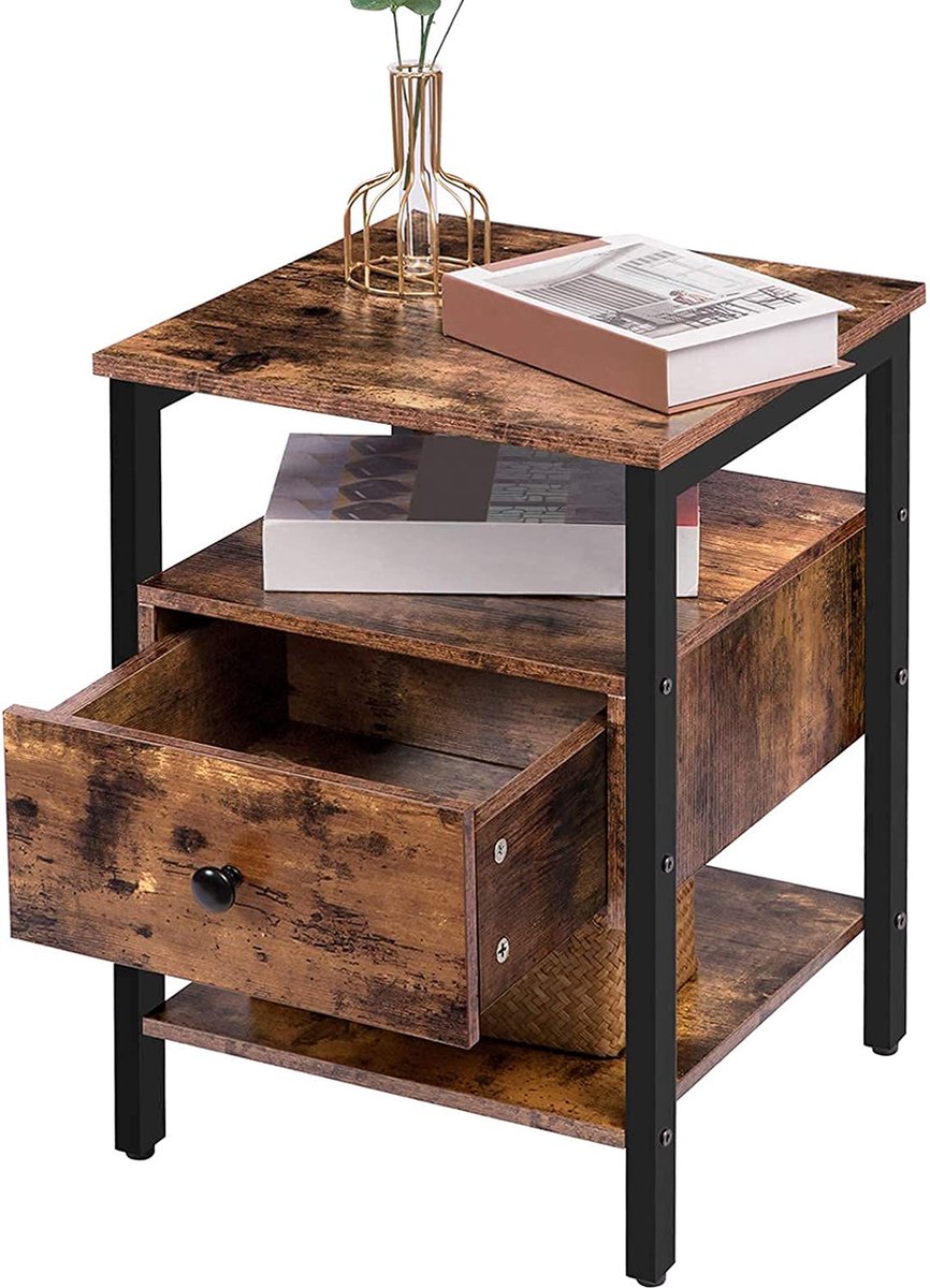 HOMCOM Nachtkastje Bijzettafel met kast en plank, geweven rotandeur 1 lade, boho-design, 40 x 40 x 68,5 cm, naturel