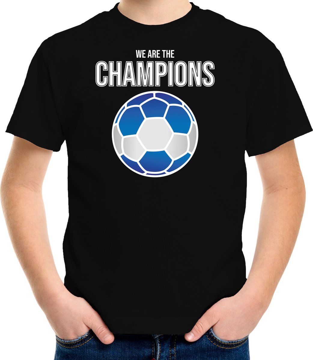 Griekenland EK/ WK supporter t-shirt - we are the champions met Griekse voetbal - zwart - kinderen - kleding / shirt 158/164