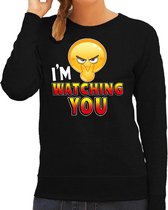 Funny emoticon sweater I am watching you zwart voor dames - Fun / cadeau trui XS