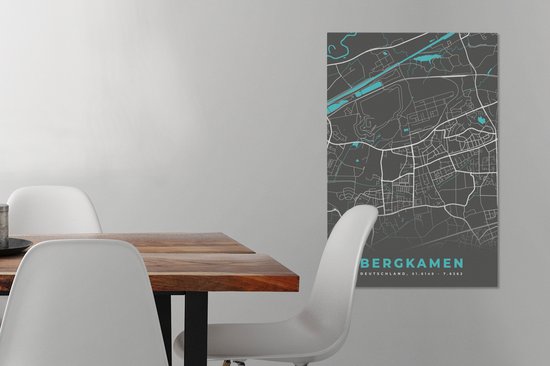 Peinture sur Toile Plan de Ville – Carte – Allemagne – Blauw – Bergkamen – Carte - 40x60 cm - Décoration murale