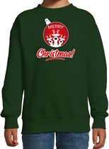 Rendier Kerstbal sweater / Kerst trui Merry Christmas groen voor kinderen - Kerstkleding / Christmas outfit 152/164