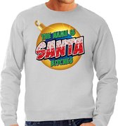 Foute Kersttrui / sweater - The name is Santa bitches - grijs voor heren - kerstkleding / kerst outfit L