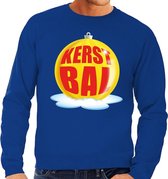 Foute kersttrui kerstbal geel op blauwe sweater voor heren - kersttruien XL