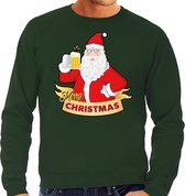 Foute Kersttrui / sweater - Merry Christmas kerstman met een pul bier / biertje - groen voor heren - kerstkleding / kerst outfit M