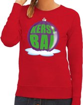 Foute kersttrui kerstbal paars op rode sweater voor dames - kersttruien XL
