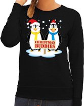 Foute kersttrui / sweater pinguin vriendjes zwart voor dames - Kersttruien S