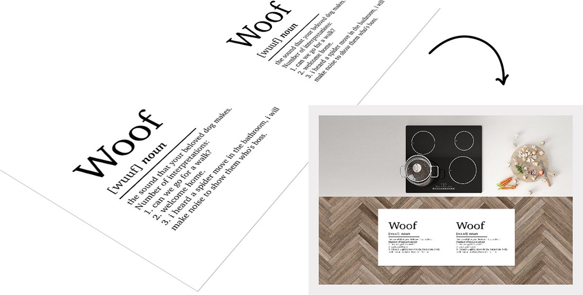 KitchenYeah Keukenloper - Loper keuken - Spreuken - Woof - Woordenboek - Quotes - Honden - Woef definitie - 120x50 cm - Keukenloper vinyl Multicolor