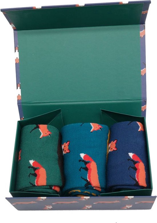 Mr Heron - Heren sokken met vossen - cadeaudoos - giftbox - geschenkdoos - cadeau - vossen - vos - dierenprint