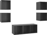 vidaXL - 5-delige - Tv-meubelset - bewerkt - hout - hoogglans - grijs