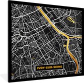 Fotolijst incl. Poster - Stadskaart – Plattegrond – Kaart – Frankrijk - Ivry-sur-Seine - 40x40 cm - Posterlijst