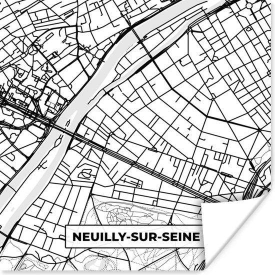 Poster Stadskaart - Neuilly-sur-Seine - Plattegrond - Kaart - Frankrijk - Zwart wit - 75x75 cm