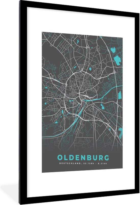 Fotolijst Incl Poster Oldenburg Stadskaart Blauw Plattegrond Stadskaart Bol