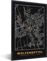 Fotolijst incl. Poster - Duitsland – Black and Gold – Wolfenbüttel – Stadskaart – Kaart – Plattegrond - 60x90 cm - Posterlijst