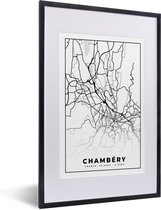 Fotolijst incl. Poster Zwart Wit- Kaart - Stadskaart - Frankrijk - Chambéry - Plattegrond - Zwart wit - 40x60 cm - Posterlijst