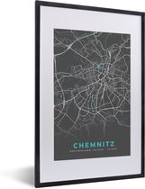 Fotolijst incl. Poster - Stadskaart – Chemnitz – Genk – Blauw – Duitsland – Plattegrond - 40x60 cm - Posterlijst