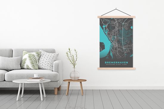 Porte-affiche avec affiche - Affiche scolaire - Blauw - Allemagne - Carte - Plan de la ville - Carte - Bremerhaven - 120x180 cm - lattes vierges