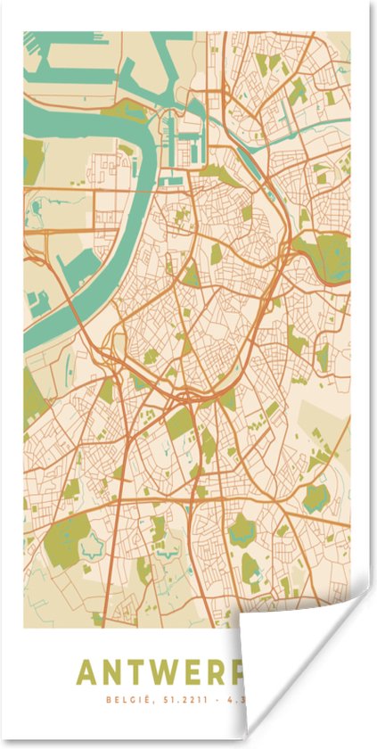 Poster Antwerpen - Kaart - Stadskaart - Antwerpen - Plattegrond - 40x80 cm
