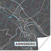 Poster Stadskaart – Kaart – Arnsberg – Blauw – Duitsland – Plattegrond - 100x100 cm XXL