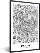 Fotolijst incl. Poster Zwart Wit- Parijs - Stadskaart - Zwart Wit - Plattegrond - Kaart - 20x30 cm - Posterlijst