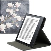 kwmobile case geschikt voor met Amazon Kindle Oasis 10. Generation - E reader cover van kunstleer - In taupe / wit / blauwgrijs Magnolia design