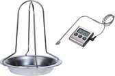 RVS kiprooster/kiphouder/kippenrooster voor de barbecue/BBQ/oven 20 cm - Met digitale vleesthermometer / braadthermometer