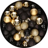 Set de 40x boules de Noël en plastique mix noir et or 3 cm - Décorations de Noël