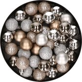 Set van 40x stuks kunststof kerstballen mix zilver en champagne 3 cm - Kerstversiering