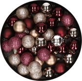 Set van 40x stuks kunststof kerstballen mix champagne en aubergine paars 3 cm - Kerstversiering