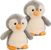 2x stuks keel Toys pluche pinguin knuffel grijs/wit 14 cm - Pooldieren speelgoed knuffels