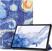 Hoes Geschikt voor Samsung Galaxy Tab S8 Ultra Hoes Book Case Hoesje Trifold Cover - Hoesje Geschikt voor Samsung Tab S8 Ultra Hoesje Bookcase - Sterrenhemel