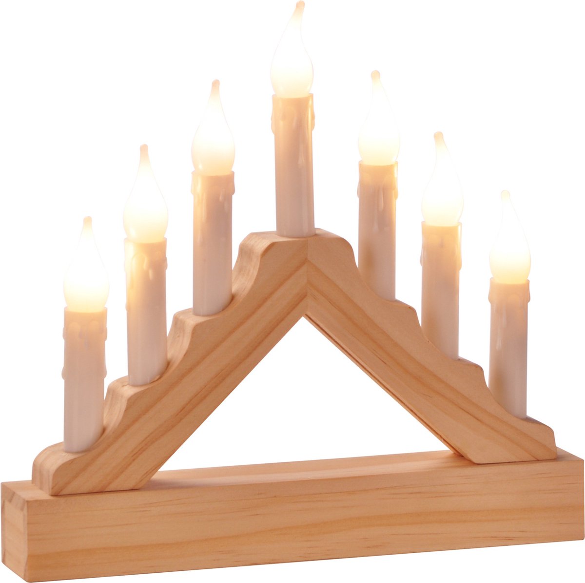 HI Kaarsenbrug - hout - met Led verlichting - warm wit - 7 lampjes - 21 cm- kerstversiering