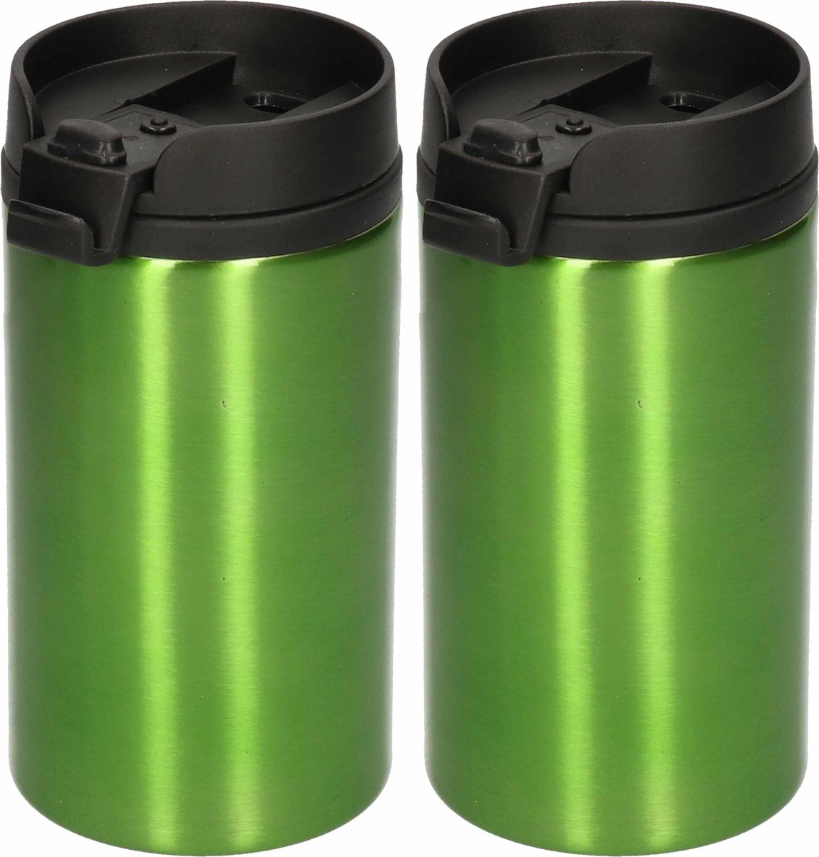 Reisbeker - 2x - 300 ml - groen - thermosbeker - 15 x 7 cm - warmhoud beker - RVS