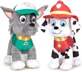 Paw Patrol figuren speelgoed knuffels set van 2x karakters Marshall en Rocky 19 cm - De leukste hondjes