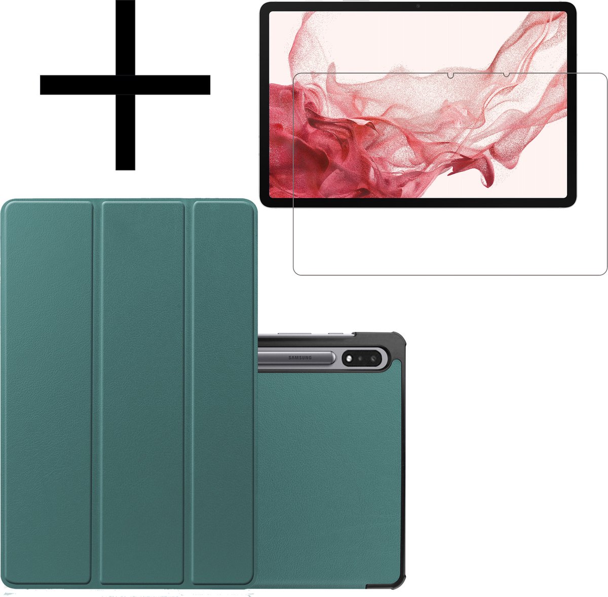Hoesje Geschikt voor Samsung Galaxy Tab S8 Plus Hoesje Case Hard Cover Hoes Book Case Met Screenprotector - Donkergroen.