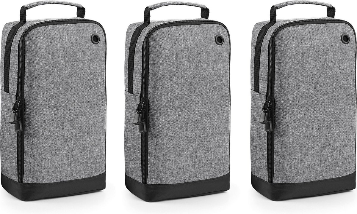Bagbase schoenentas 8 liter - 3x stuks - grijs - 35 x 19 x 12 cm - Reis opbergtas voor een paar schoenen
