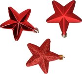6x stuks kunststof sterren kerstballen 7 cm rood glans/mat/glitter - Kerstboomversiering