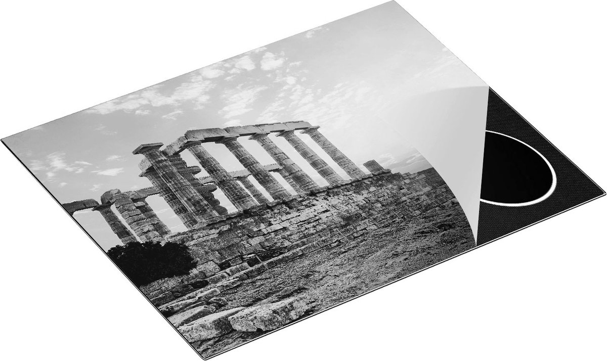 Chefcare Inductie Beschermer Tempel van Poseidon in Athene, Griekenland - Zwart Wit - 65x50 cm - Afdekplaat Inductie - Kookplaat Beschermer - Inductie Mat