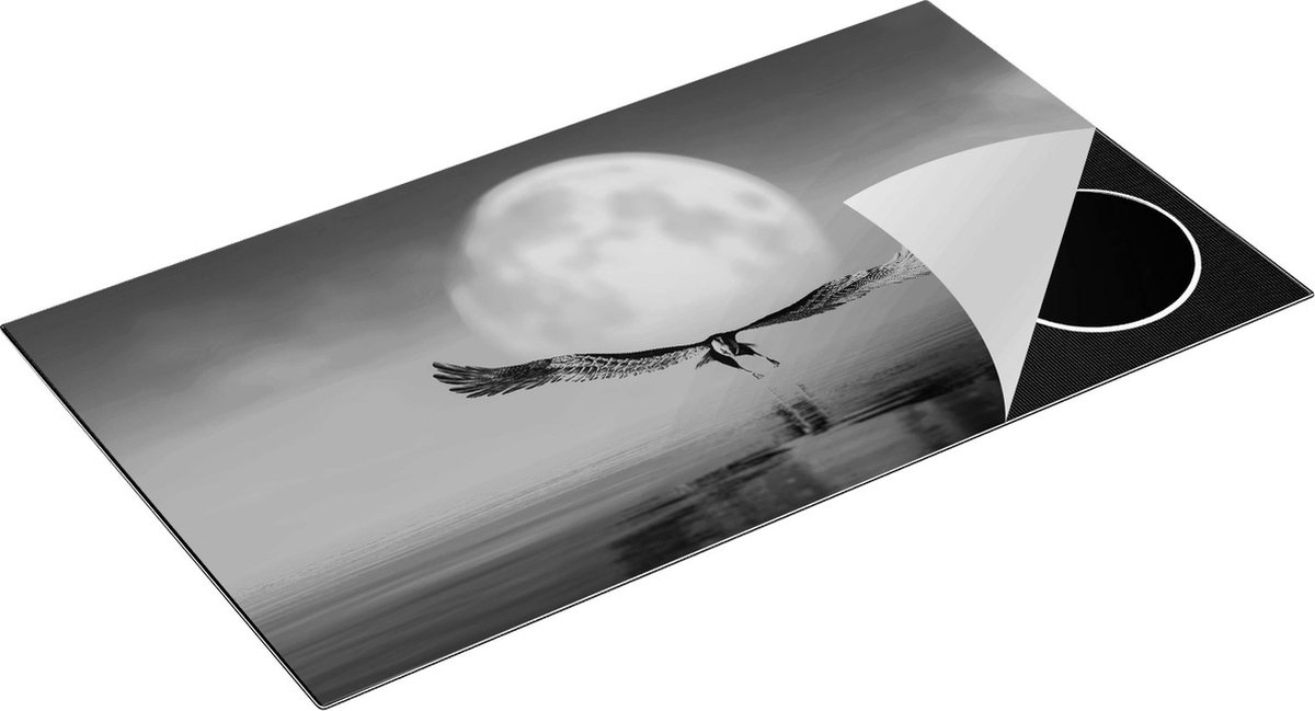 Chefcare Inductie Beschermer Adelaar boven het Water bij de Maan - Zwart Wit - 95x55 cm - Afdekplaat Inductie - Kookplaat Beschermer - Inductie Mat