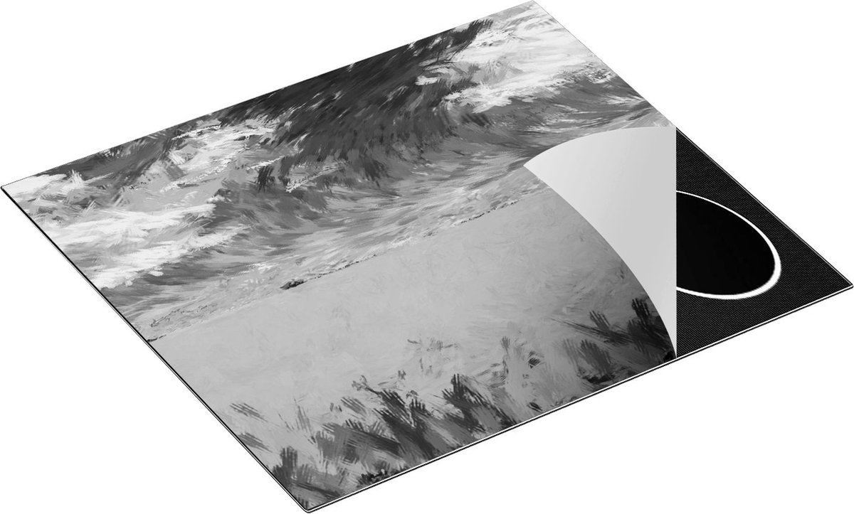 Chefcare Inductie Beschermer Abstracte Kunst - Landschap van Veld Graan - Zwart Wit - 59x52 cm - Afdekplaat Inductie - Kookplaat Beschermer - Inductie Mat