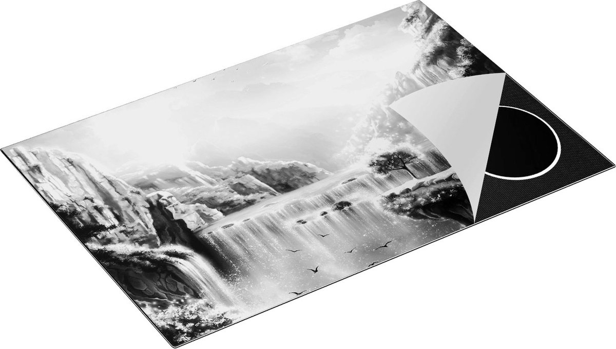 Chefcare Inductie Beschermer Kleurrijke Sprookjes Waterval - Abstract - Zwart Wit - 81,2x52 cm - Afdekplaat Inductie - Kookplaat Beschermer - Inductie Mat