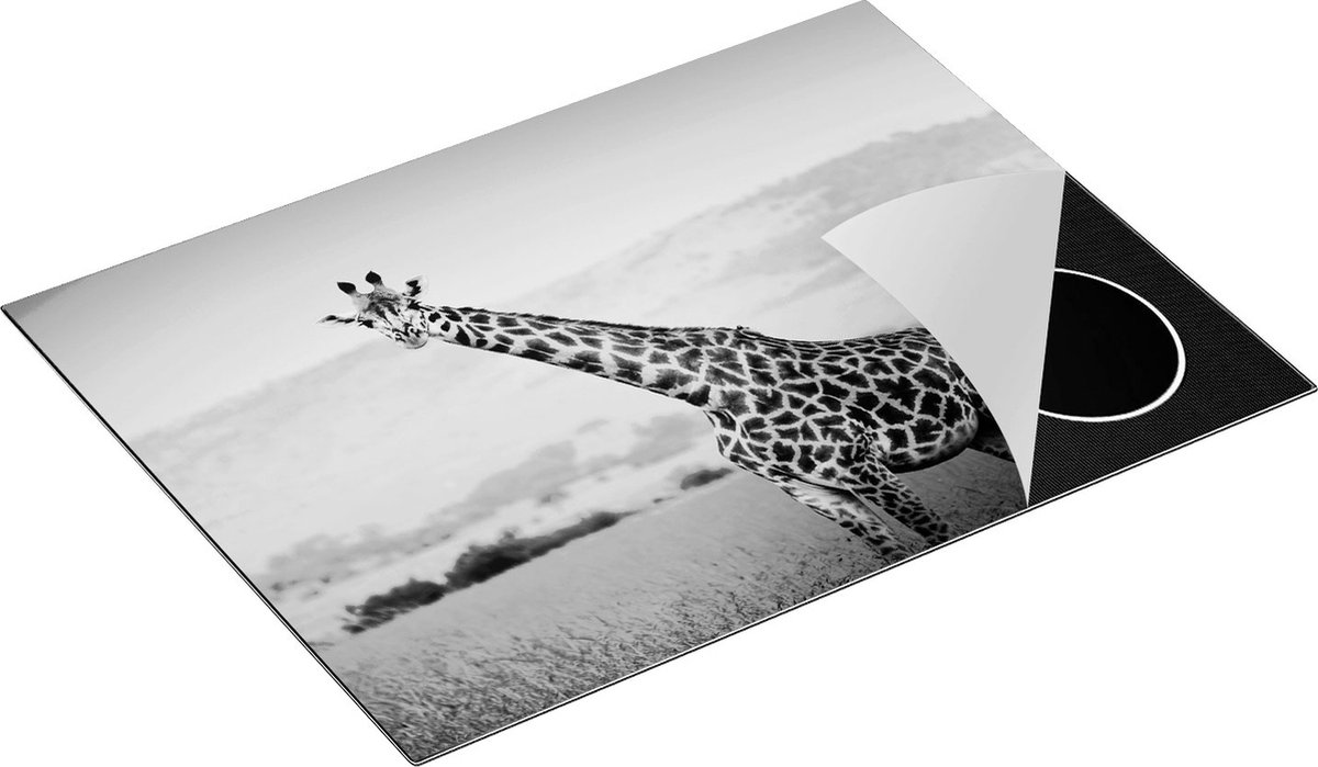 Chefcare Inductie Beschermer Giraffe in het Veld - Zwart Wit - 71x52 cm - Afdekplaat Inductie - Kookplaat Beschermer - Inductie Mat