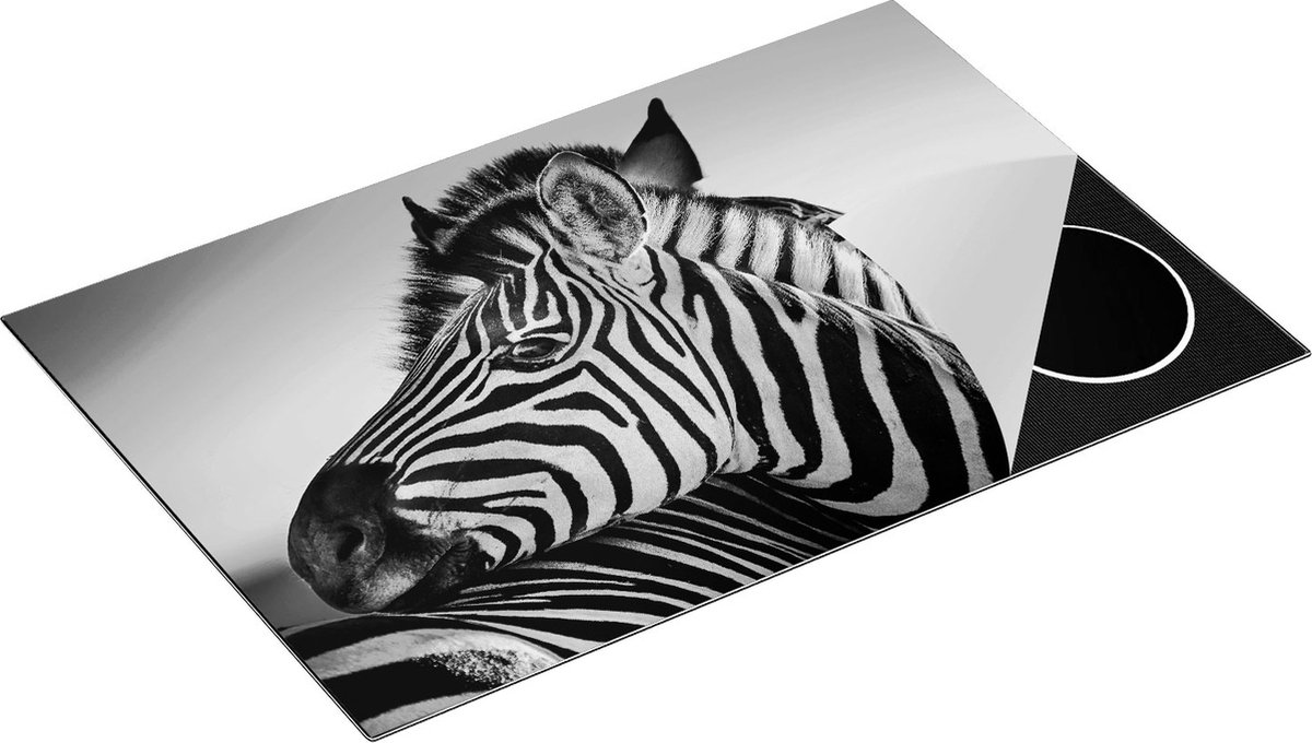 Chefcare Inductie Beschermer Twee Knuffelende Zebra's - Zwart Wit - 80x52 cm - Afdekplaat Inductie - Kookplaat Beschermer - Inductie Mat