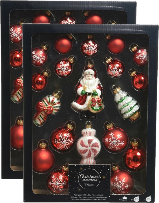 40x stuks glazen kerstornamenten/hangers figuurtjes en kerstballen rood