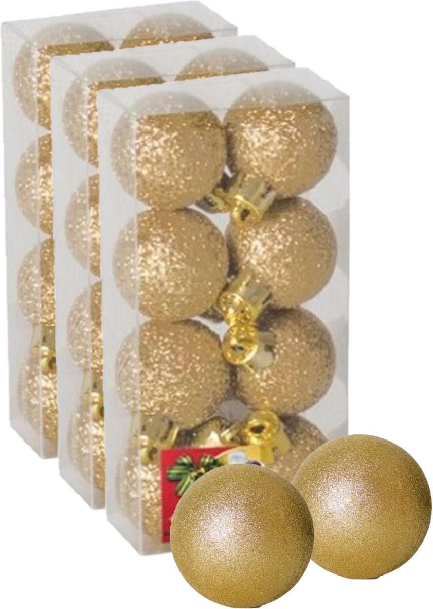 24x stuks kerstballen goud glitters kunststof diameter 3 cm - Kerstboom versiering