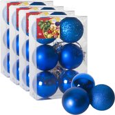 24x stuks kerstballen blauw mix van mat/glans/glitter kunststof diameter 4 cm - Kerstboom versiering