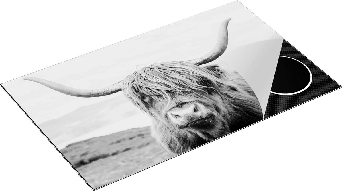 Chefcare Inductie Beschermer Schotse Hooglander in het Zwart Wit - 85x52 cm - Afdekplaat Inductie - Kookplaat Beschermer - Inductie Mat