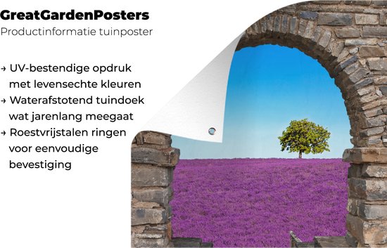 Affiche de jardin - Vue - Lavande - Arbre - Fleurs - Paysage - 90x120 cm - Décoration de clôture - Toile de jardin